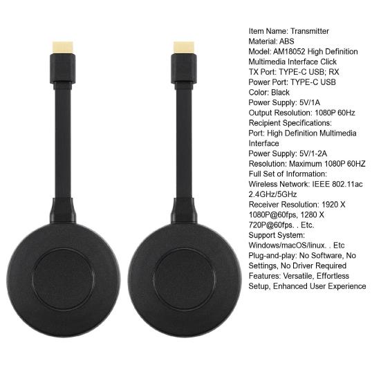 Wireless High-speed Transmitter & Receiver 4K/1080P 60Hz Dual-Mode Screen Mirroring Extender for Laptop PC Phone TV Plug-in-Play Display Adapter