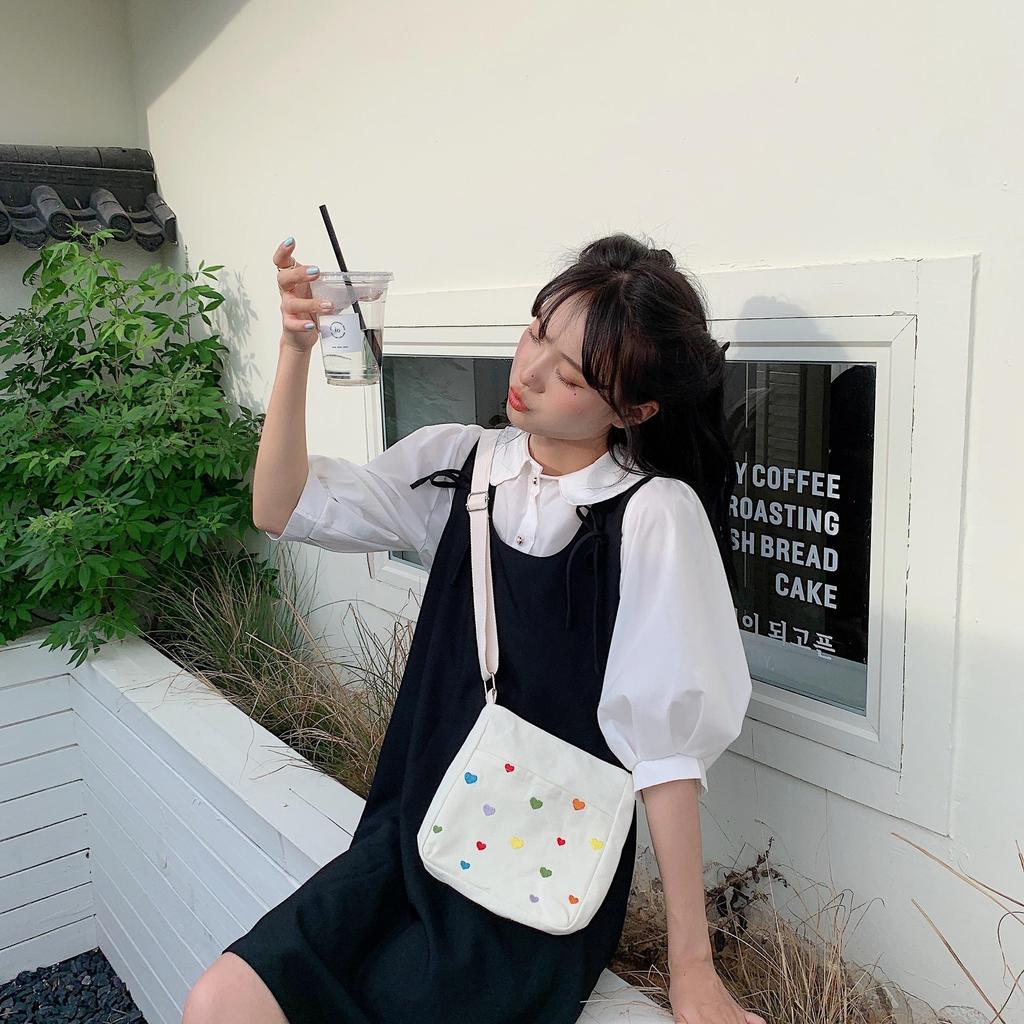 Women's Elegant Cute Smiley Face Slinkly Across Small Bag Female Student Mobile Canvas Bag