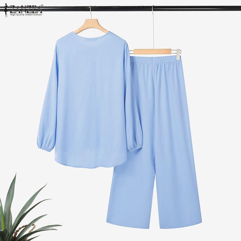 ZANZEA Dámské ležérní dvoudílné sady obleků s dlouhým rukávem a kalhotami