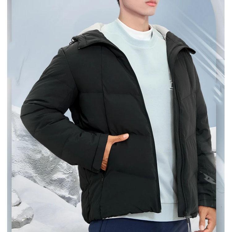 Li Ning Fitted Long Sleeve Hooded Down Jacket Men Outerwear Black AYMS389-2