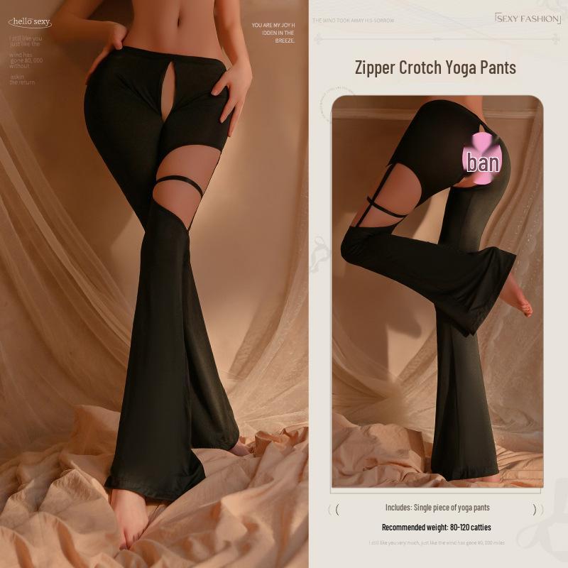 Man Yan Sheer Cutout Zipper Crotch Yoga Flare Pants 1226