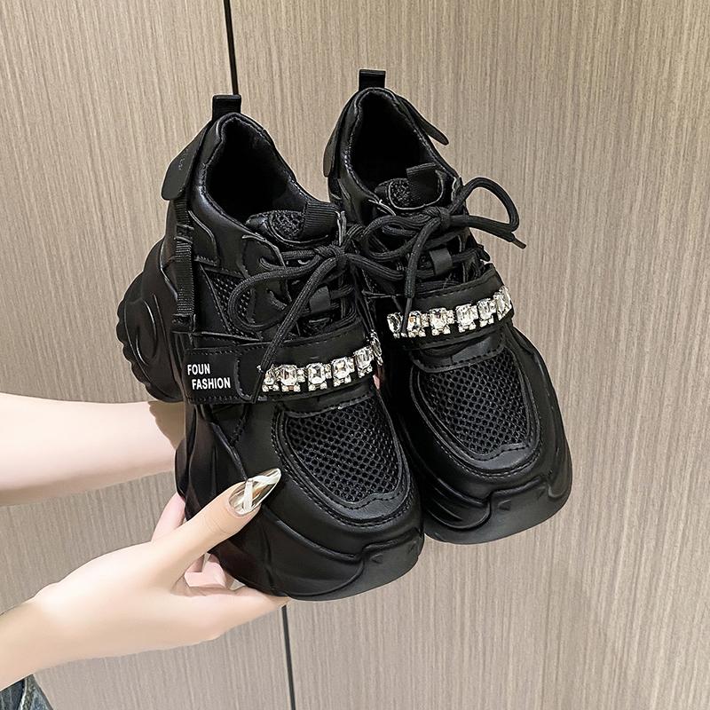 Fashion New Women Autumn Spring Chunky Sneakers Lace Up Platform Sports Shoes Woman Thick Bottom High Heels Female 9.5CM Wedges Sneakers