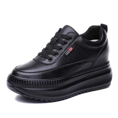 Frühling Herbst Echtes Leder Schuhe Damen Mode Sneaker Flache Plateau Höhe Erhöhend 8cm Damen Marke Schwarz Weiß Schuhe