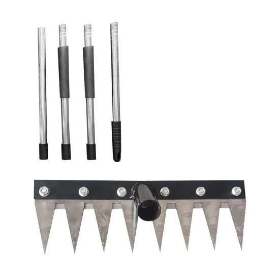 Weeding Rake with Adjustable Long Handle 8 Teeth Iron Weeding Tool for Efficient Soil Penetration Weed Removal Loosening Soil Rust-Resistant Garden