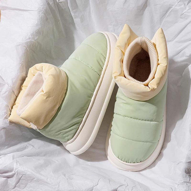 Cotton slippers winter new down outer wear warm and down couple thick-soled bag and cotton shoes
