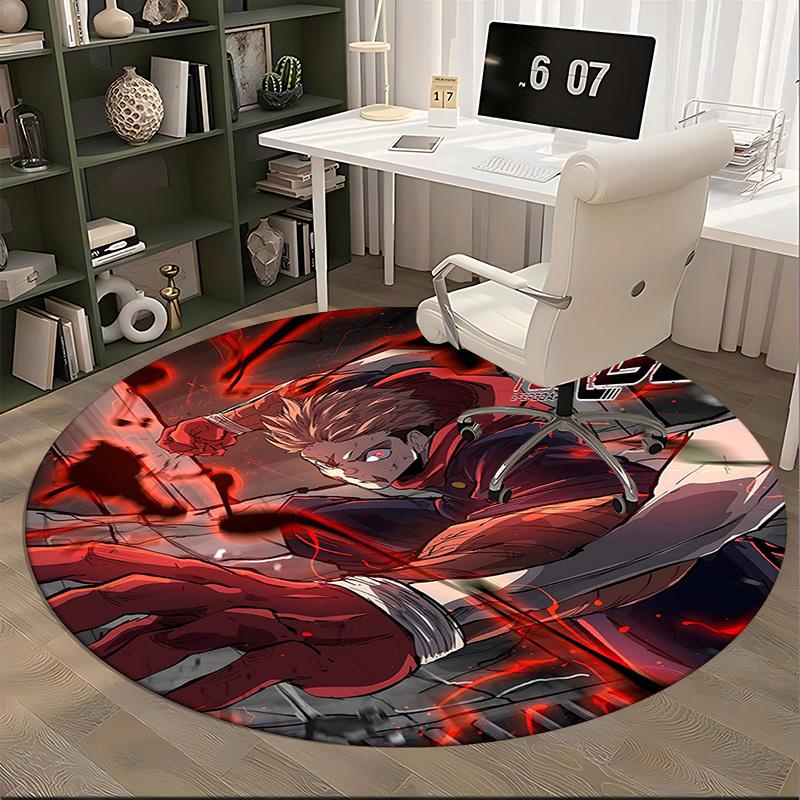 1pc Anime Cartoon Design FERG Ergo Art Round Carpet for Office Chair Mat, Non-Slip Rug Suitable for Home Decor, Living Room