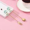 4Pcs Stainless Steel Dessert Spoon Fork Long Handle Coffee Stirring Spoons Cats Teaspoon for Dessert Milkshakes Salad