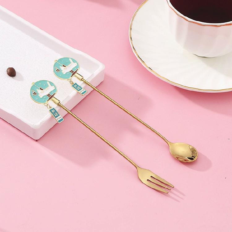 4Pcs Stainless Steel Dessert Spoon Fork Long Handle Coffee Stirring Spoons Cats Teaspoon for Dessert Milkshakes Salad