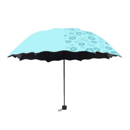 Water-Reactive Folding Umbrella with Wavy Edge, Flowers Appear When Rained On, Windproof Sun UV Protection Portable Travel Umbrella зелёный