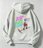 Latest color print of bad girl witch broom on children's hooded sweatshirt.Teenage loose oversized retro cartoon pullover hoodie