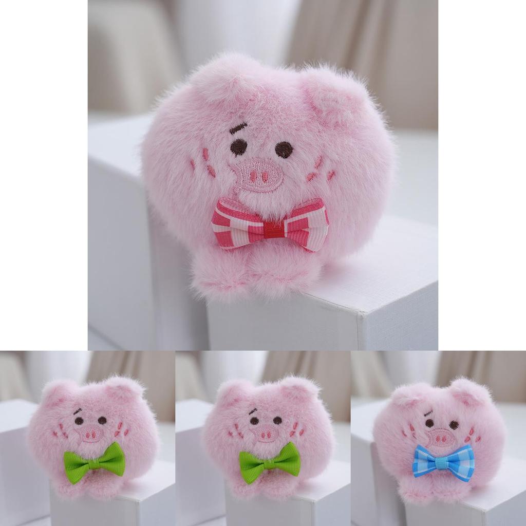 Charming Small Pig Plush Doll Keychain Accessory With Colorful Bow Tie Design