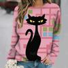Dámské tričko Anime Kočičí potisk Topy s dlouhým rukávem Vintage svetr Bavlna s výstřihem do tvaru Y2k Dámské oblečení Oversized Street Pullover