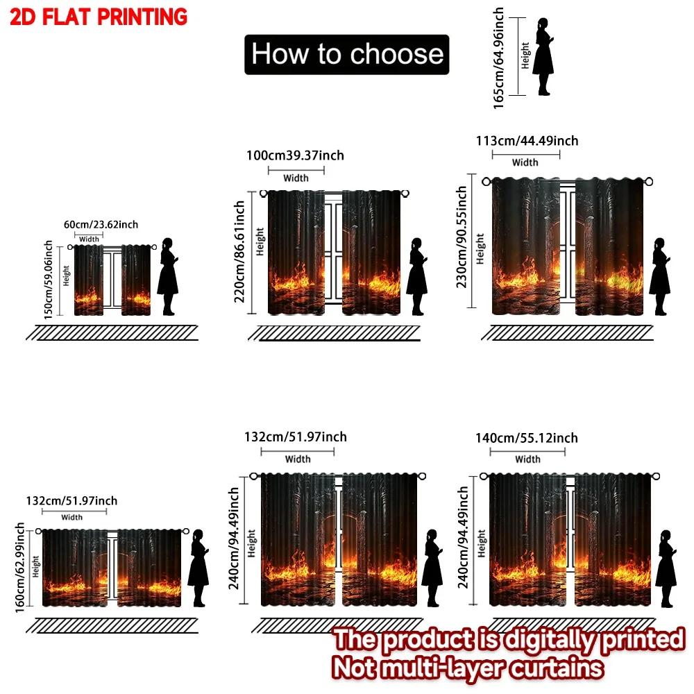Set Of 2 Modern Realistic Flame Curtains Digital Printing Dramatic Fire Road Scene Black Background Living Room Wall Decor Curtain For Great Made