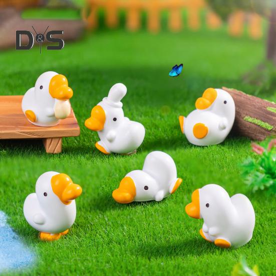 6 Pcs Mini Goose Figurines Resin Miniature White Goose Statues Bonsai Planter Goose Ornament for Micro Landscape Fairy Garden Decor