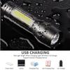 Outdoor Mini Portable T6 Flashlight USB Charging Small Flashlight Outdoor LED Camping Light Work Light with COB Side Lights