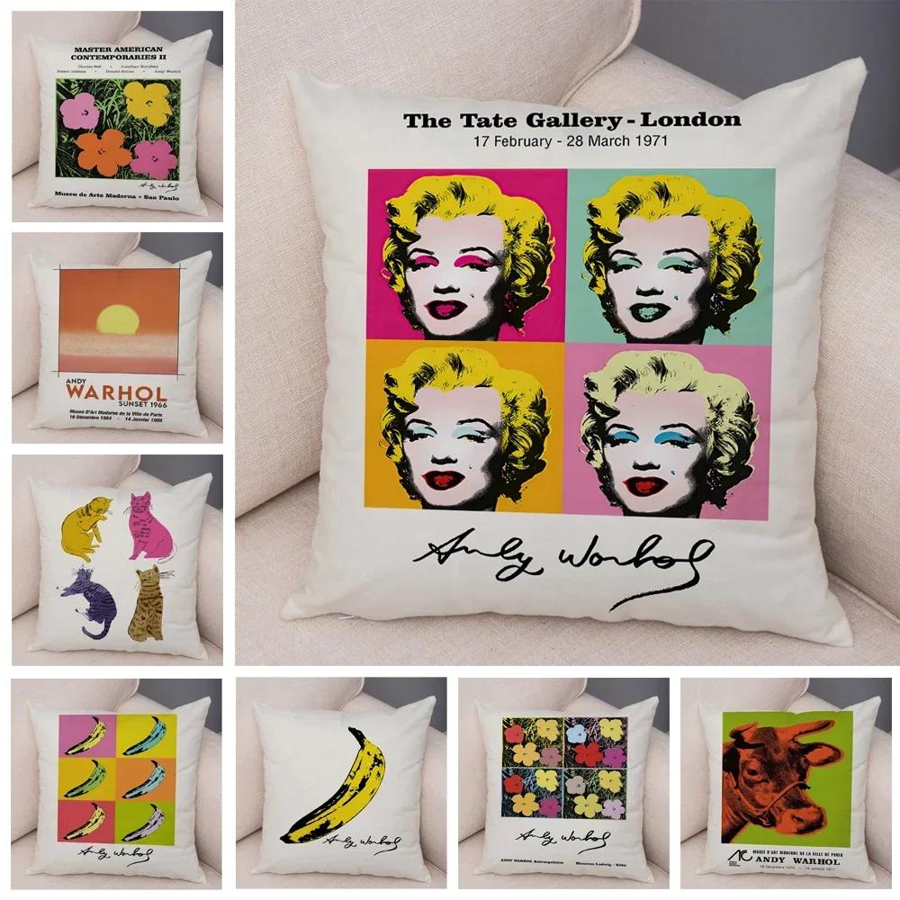 Andy Warhol Sunset Cat Cattle Banana Pillowcase Decor Nordic Pillow Case For Sofa Home Plush Throw Vintage Cushion Cover