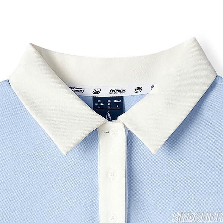 Skechers Sport Life Series Logo Color Block Polo Collar Short Sleeve Dress Women dresses Xenon-Blue L225W120-0356