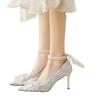 Bow High Heels Wedding Shoes Women's 2025 New Spring Bridesmaid Shoes Bride Shoes Stiletto Crystal Shoes French Single Shoes