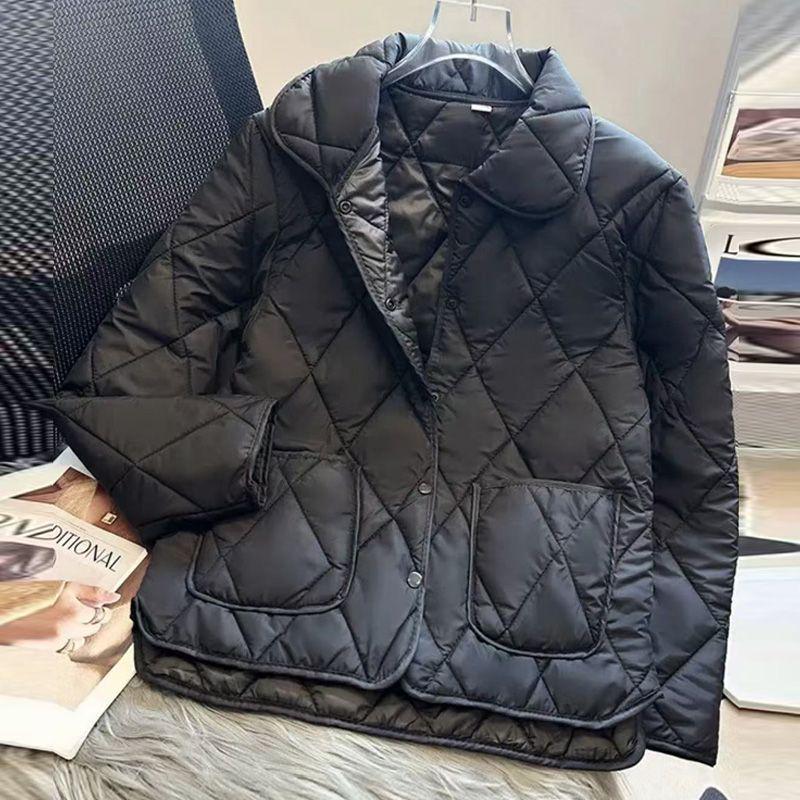 2025 New Spring & Fall Fashion Diamond Pattern Cotton-Padded Slim Jacket for Middle-Aged & Young Adults - Lightweight Short Outerwear