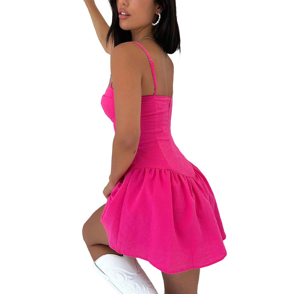 GMXIA Frühling Sommer Damen Kurzer Rock Neckholder Mieder Rüschen Einfarbig Kleid