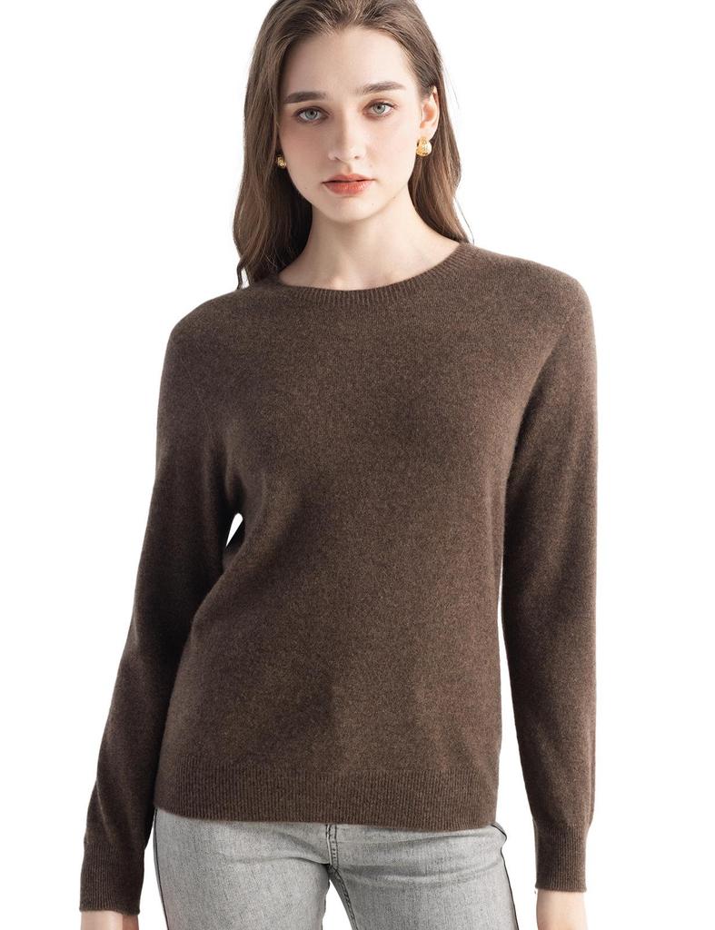 Round Neck Long Sleeve Cashmere Pullover - 2025 Women's Solid Color Knit Base Layer Sweater