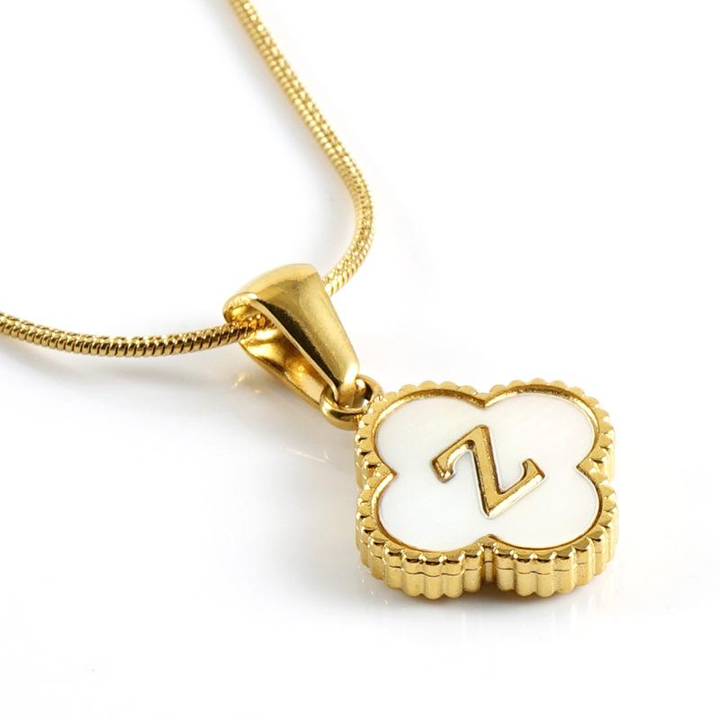 Simple 18K Four-leaf Clover Letter Necklace Female Snake Bone Chain Shell Letter Pendant Jewelry 2026