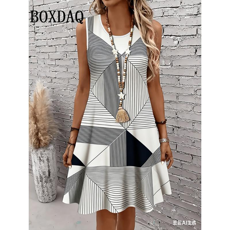 Sundress Sleeveless Beach Dress Fashion Abstract Marble Textured 3D Printed Women Dresses Casual Elegant Loose Summer Clothes
