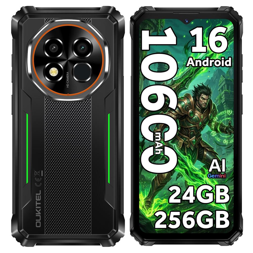 OUKITEL G6 Rugged Smartphone Android 16,24GB+256GB/1TB, 10600mAh, 6.52" Display, 64MP Camera, 4G Dual SIM/IP68/IP69K/GPS/OTG/Fingerprint