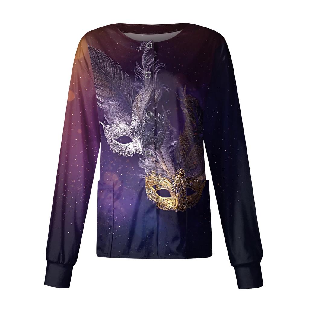 Women's Casual Long-sleeved Single-breasted Printed Protective Clothing Cardigan Top