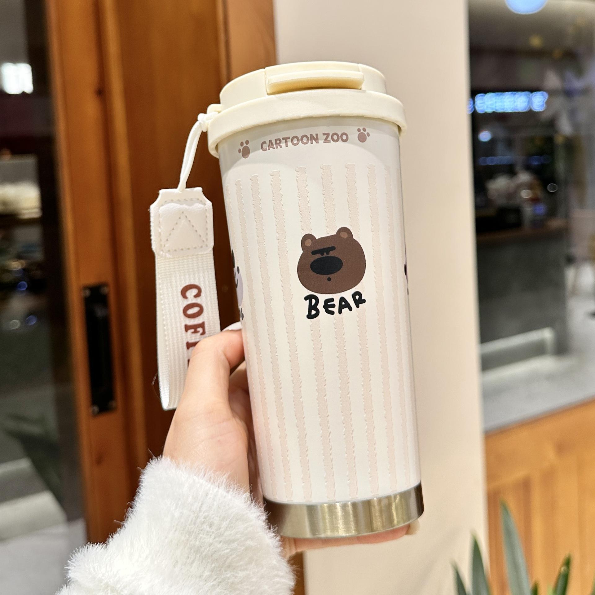 Neue Thermoskanne Kaffeetasse Damen Hohes Erscheinungsbild Große Kapazität Strohwassertasse Geburtstagsgeschenk 500ml black