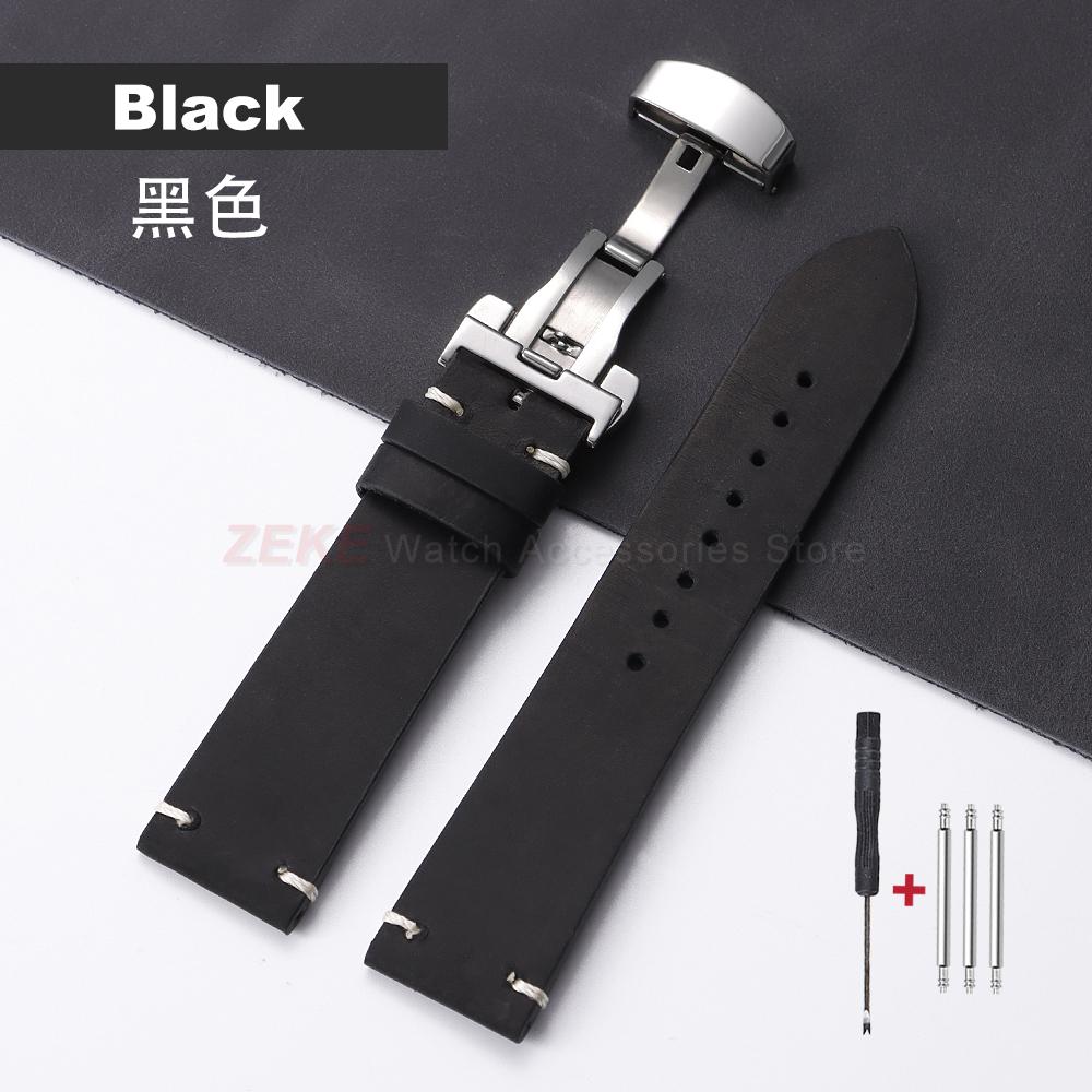 Vintage Oil Wax Genuine Calfskin Leather Watch Straps 18mm 20mm 21mm 22mm Universal Watch Band Men Accessories Butterfly Buckle
