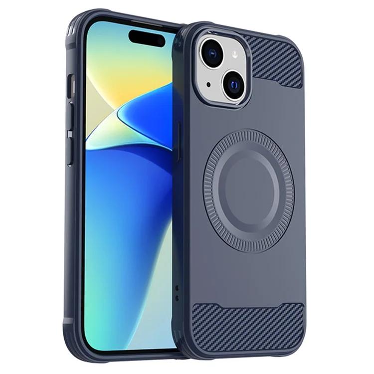 

For iPhone 15 Plus Case Carbon Fiber TPU Phone Cover Compatible with MagSafe - Blue