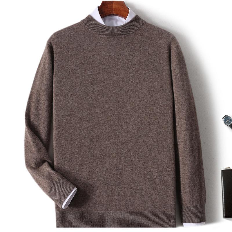 New Semi-turtleneck Cashmere Sweater Men's Thickened Sweater Solid Color Long-sleeved Wool Knitting