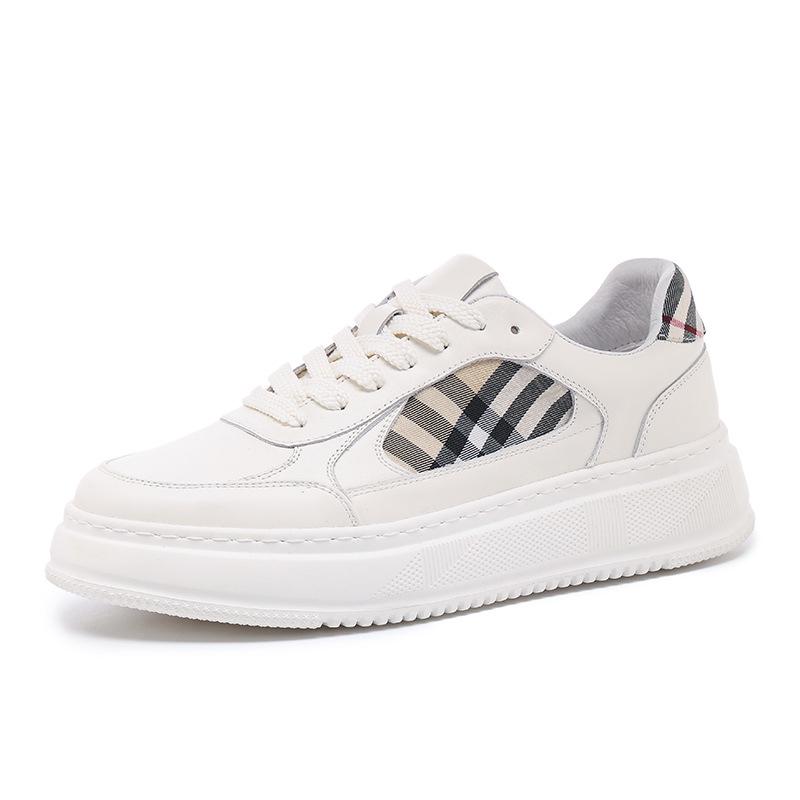 

Men s 2025 Autumn Genuine Leather White Spliced Thick-Soled Soft Sneakers 41 білий