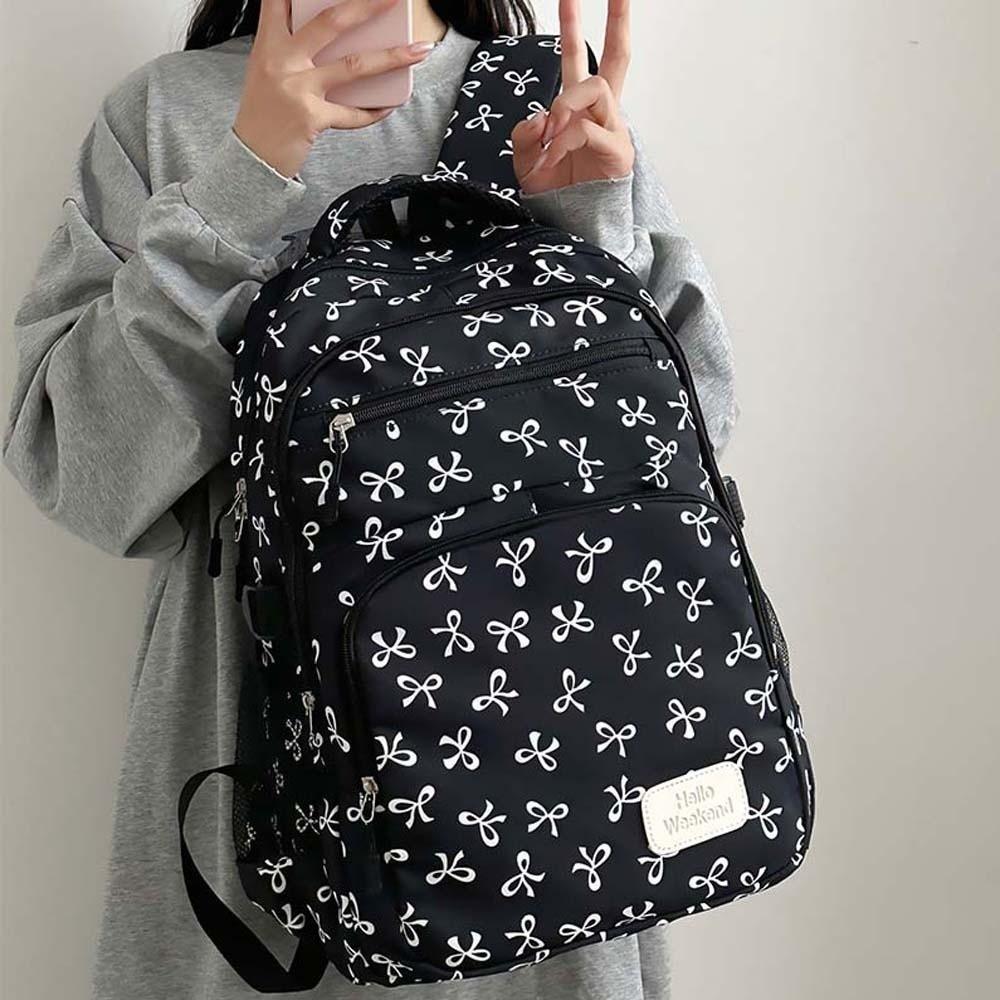 Daypack Three-piece School Bag Set Casual Large Capacity Nylon Bow Backpack Crossbody Bag Polyester Students School Bag