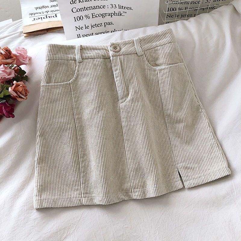 Korean Style Slimming High Waist Corduroy Midi Skirt - Autumn/Winter 2024