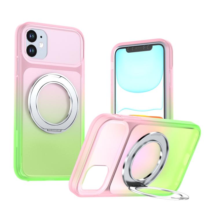 Phantom Skin Feel Gradient PC+TPU Phone Case With 360° Rotating Metal Holder, Magnetic Wireless Charging Shockproof Protective Cover