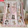 Pink cute kitten print throw blanket - Soft, warm, thick flannel coverlet suitable for all seasons and ideal for home naps and air conditioning use.