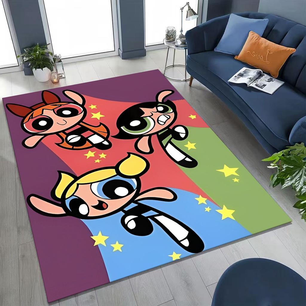 Cartoon P-Powerpuff Girl Cute Art Carpet Rug for Bedroom Living Room Sofa Home Doormat Decor,Large Kid Non-slip Floor Mat