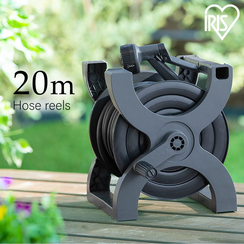 Iris Ohyama X Hose Dark for Watering and Car ECO Reel, 20m, Gray/Black, Washing, XHR-20E