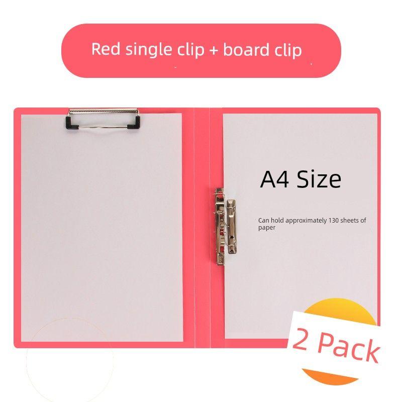 Clip Office Document Folder Single and Double Strong Clip Multifunctional File Folder File Contract Clip Tablet Clip Conference Speech Clip Supplies Two-Pack - Red - Single Clip + Plate Clip - B2614