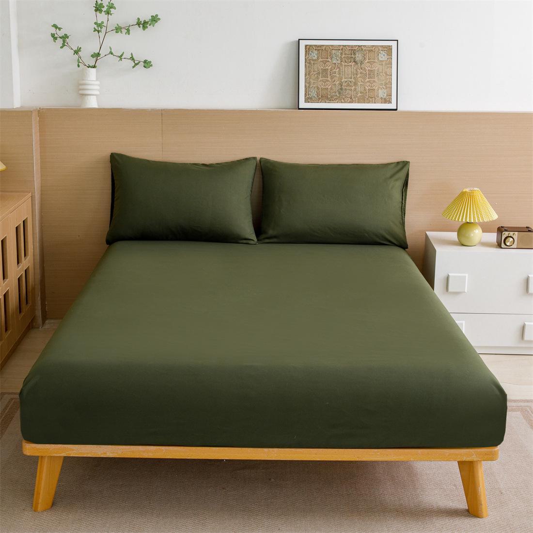 

Одноколірне односпальне простирадло з наволочкою та пилозахисний чохол для матраца - цільна постільна білизна з домашнього текстилю Single Fitted Sheet 180*200+27cm армія зелений колір