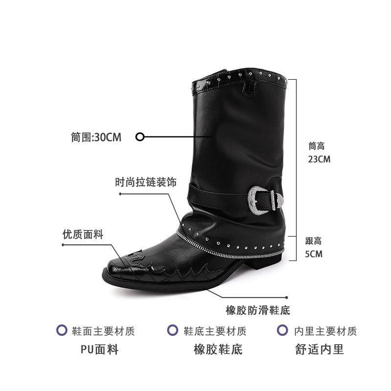 Design Punk Boots Women's High-end Trouser Tube Boots 2025 Summer New Pointed Rivets Pleated High Heel Thick Heel