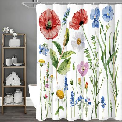 Cortina de Ducha de Planta de Flor de Primavera, Cortina de Ducha Decorativa para Baño, Cortina de Ducha Impermeable con Ganchos