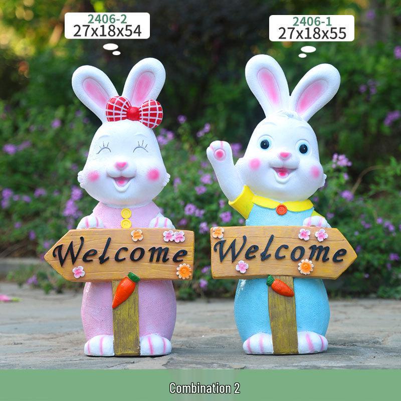 Outdoor Cartoon Rabbit Garden Decoration - Animal Flower Pot Sculpture for Kindergartens and Courtyards