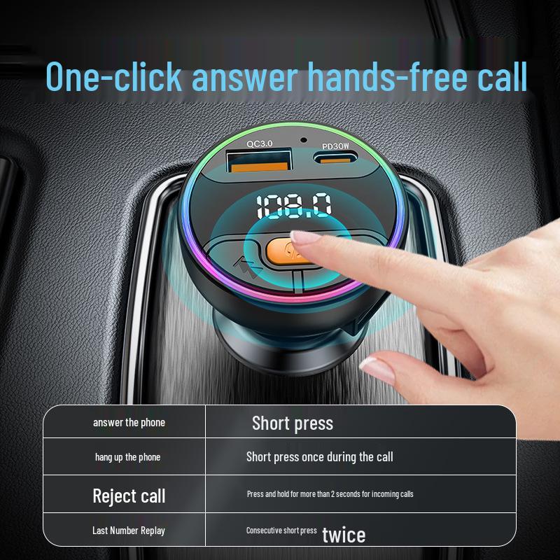 Fast Charging Bluetooth Car Charger & FM Transmitter with MP3 Player and Hands-Free Function