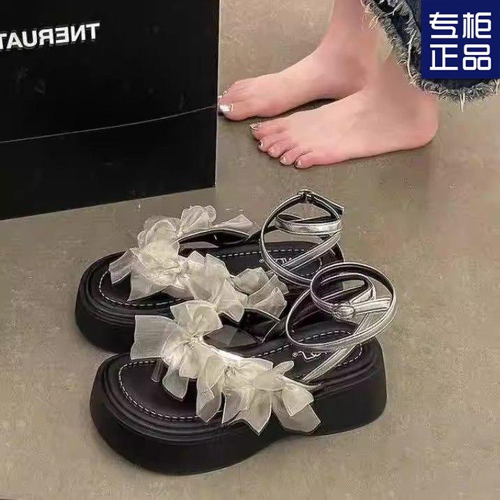 

Niche sandals women wear new bow thick-soled soft-soled going out shoes 35 чорний