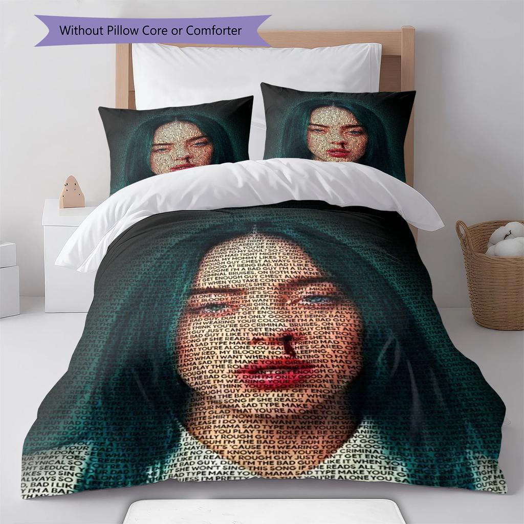 Billie Eilish Pattern Bedding,Quilt Set Quilt Cover Pillowcase Home Birthday Gift (1 * Duvet Cover + 2 * Pillowcase, Without Core)