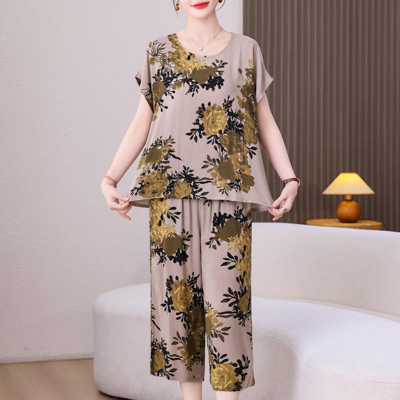Elegant Women's Pants Sets Summer Vintage Clothes Casual Plus Size 2 Piece Sets