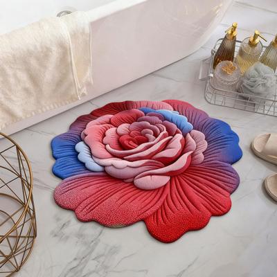 Květinová plyšová podložka 3D realistický design květiny Protiskluzová savá koupelnová předložka Rychleschnoucí kobereček do koupelny pro ložnici předsíň toaletní koutek